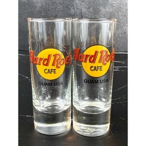 VTG Set of 2 Hard‎ Rock Cafe Guam USA 4" Tall Shot Glasses EUC
